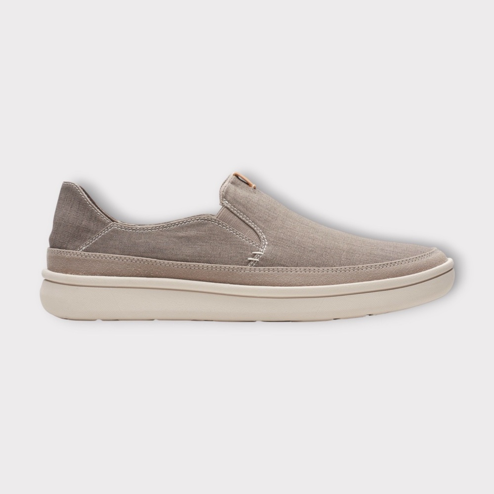 Mens Clarks Cantal Step Slip Ons in Stone Textile. 261 59802